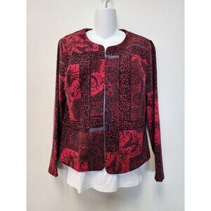 BFA Classics Blazer Jacket Women 8 Red Leopard Paisley Art Vintage Abstract